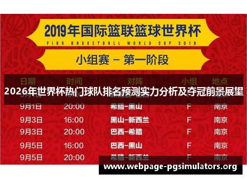 2026年世界杯热门球队排名预测实力分析及夺冠前景展望